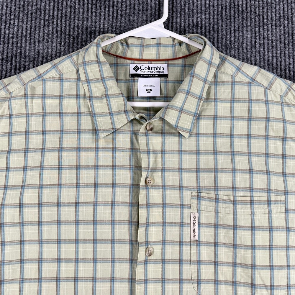 Columbia Shirt Mens‎ XL Extra Large Green Plaid Short Sleeve Button Up Outdoor